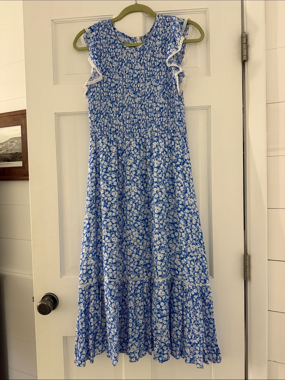 Lost + Wander Blue Floral Smocked Maxi Dress